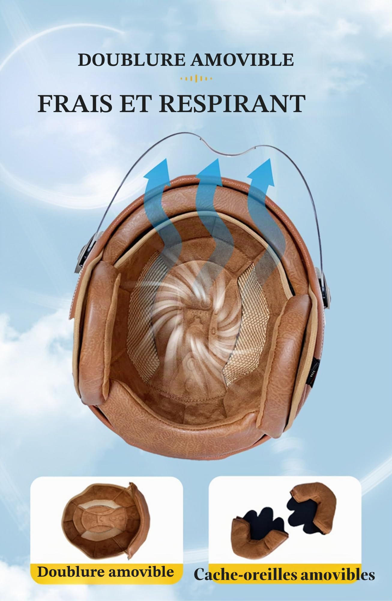 Casque Jet Moto Vintage avec Visière Casque Mobylette Homologué ECEDOT Rétro Demi Casque Moto Vélo Scooter Chopper pour Adultes Homme Et Femme(9,M=57-58CM)