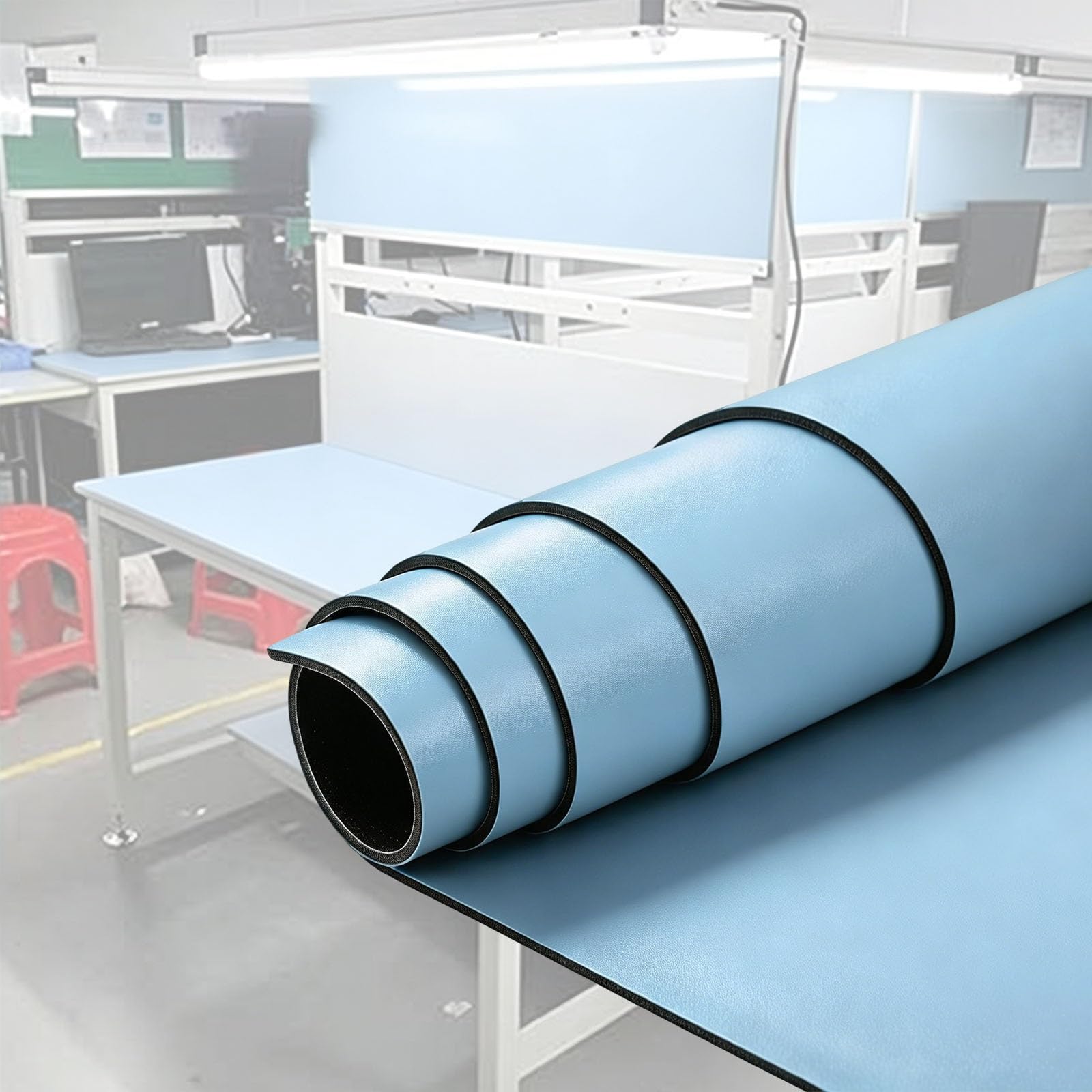 alfombrilla soldadura Rollo De Tapete Antiestático De Alta Temperatura, 40 60 80 120 CM De Ancho, Tapete De Trabajo ESD Antideslizante Azul, Almohadilla(W 90 CM L 150 CM T 0.5 CM)