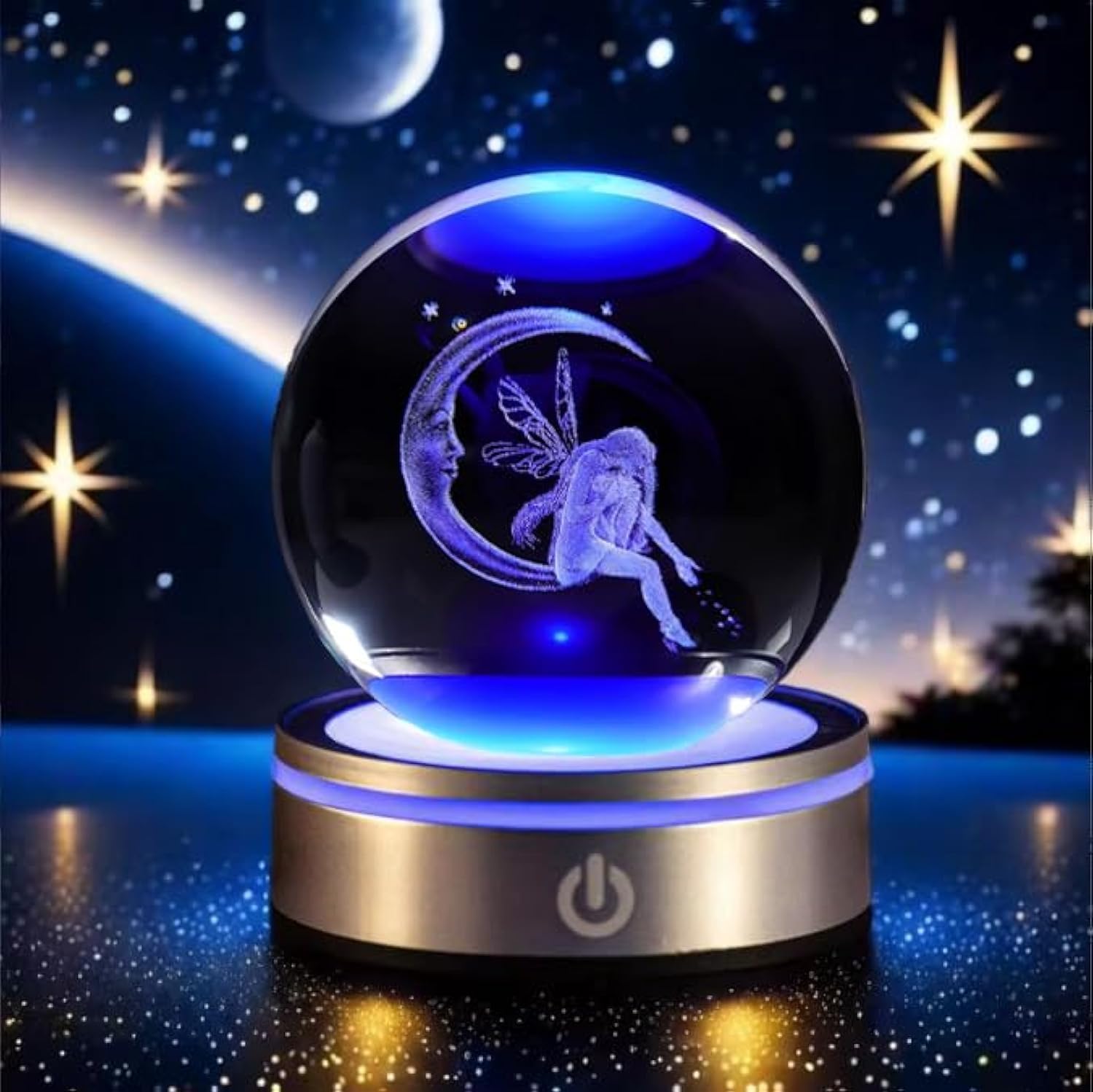 Boules en verre fée gravée en 3D objet d'art en cristal de luxe avec socle lumineux