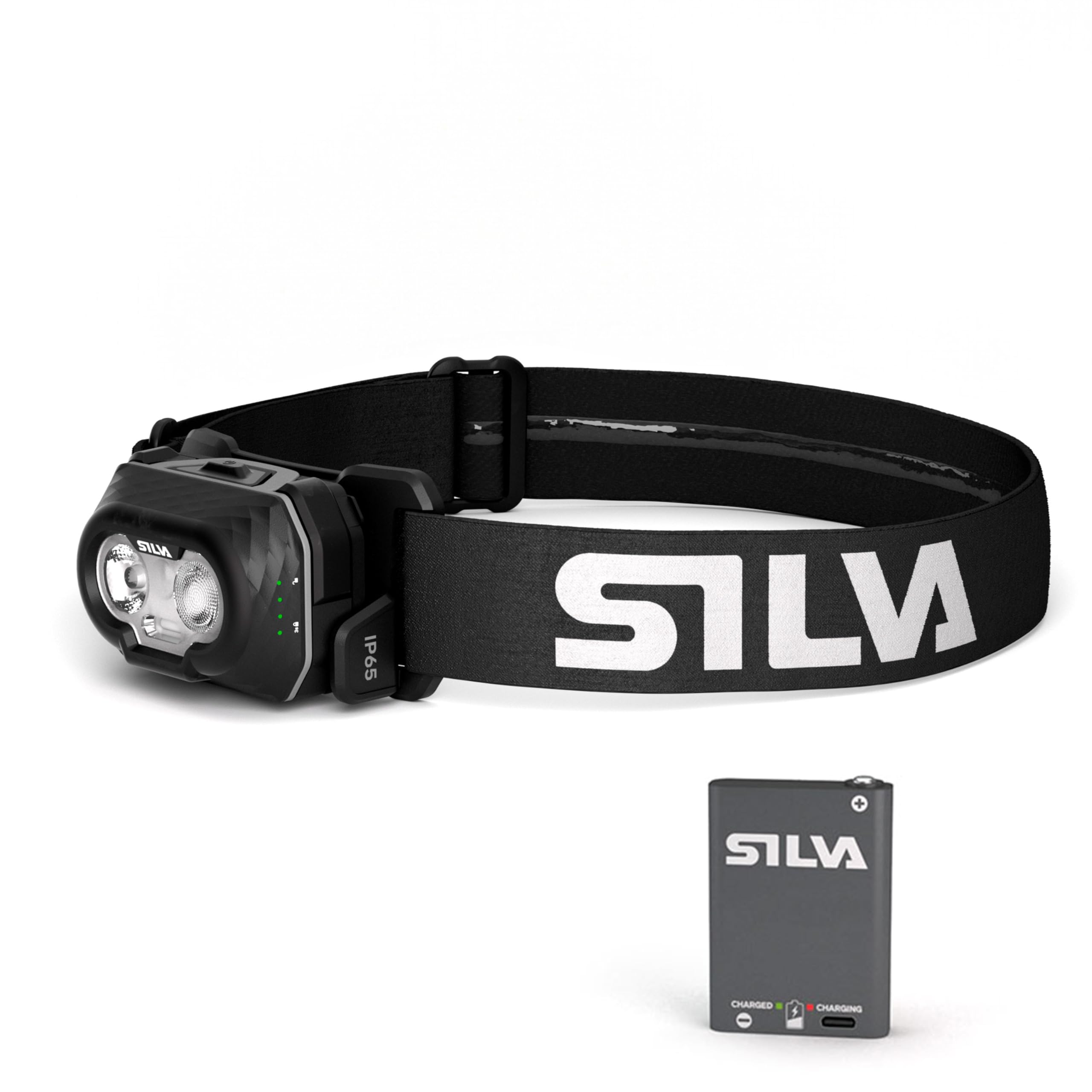 Silva Head Torch Battery Powered - Rechargeable USB-C - Discover Hybrid - 500 Lumen Head Lamp - 3 Brightness Levels - White, Red & Orange LEDs - Battery Indicator - Outdoor & Running Head Torch