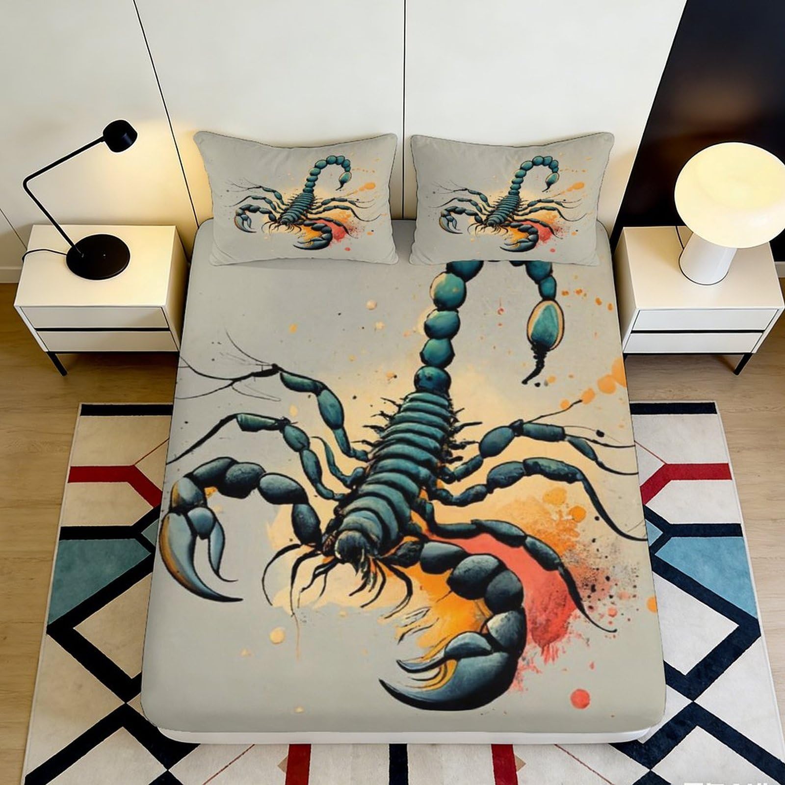 Jqzkxnhpbr Style-7 3D Printed Scorpion Art Fitted Sheet Microfiber Soft Durable Fire Splash Mattress Cover For Bedroom Dorm Decor 90X200x25cm