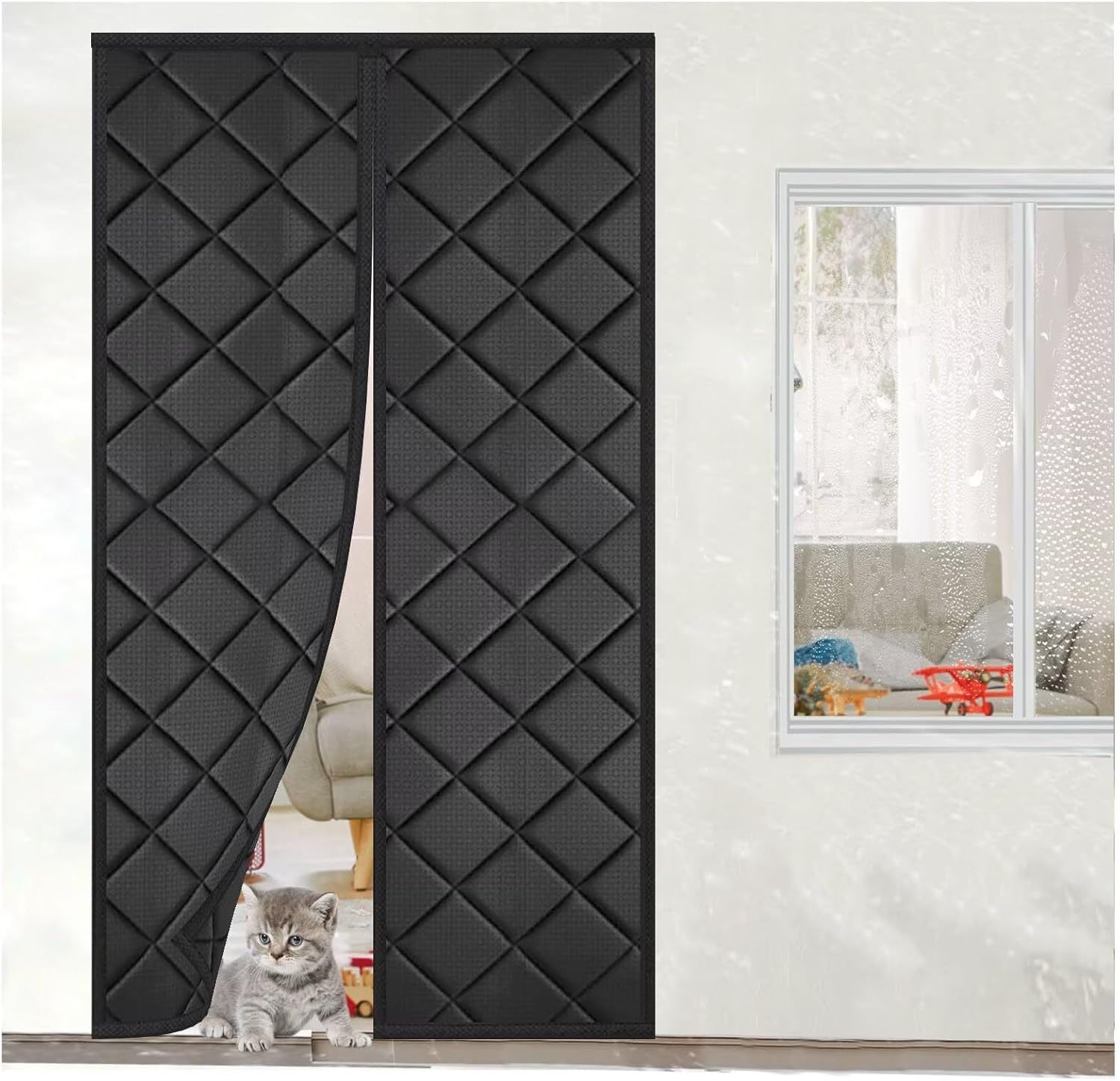 Winter Door Cover Keep Cold Draft Out 215x240cm Door Seal Combines Both Insulation and Privacy, Thick Cotton Filling Against Cold Drafts, Door Insulation Cover to Keep Warm in Winter, Black