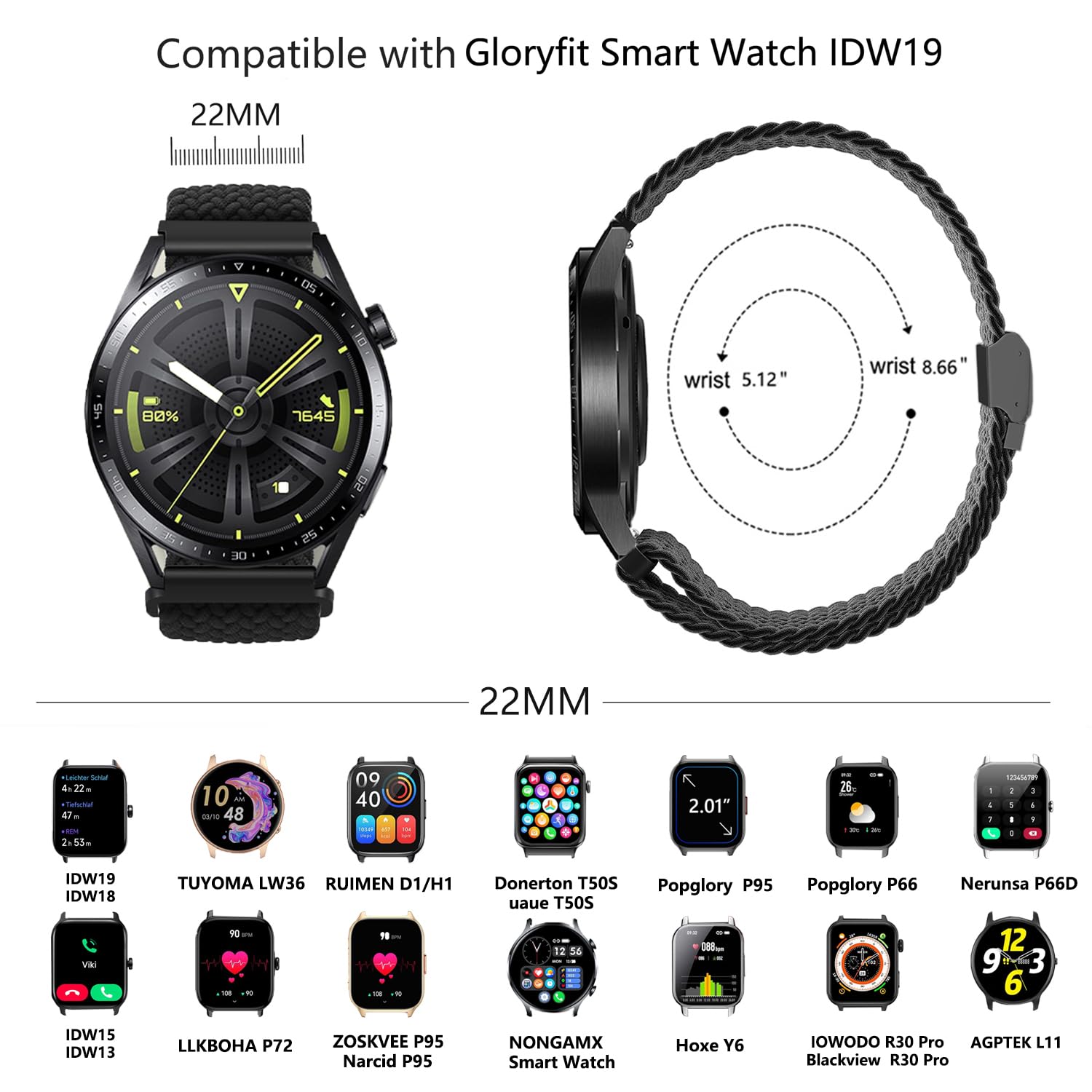Issinlky Nylon Watch band for Gloryfit Smart Watch P66/P66D/P72/P95 - Image 3