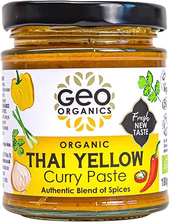 Geo Organics Thai Yellow Curry Paste 180g Pack of 1 Serves 4 | Organic & Vegan-Friendly Curry Paste | Authentic Restaurant Recipe Base | Certified by Soil Association Thai Curry Paste