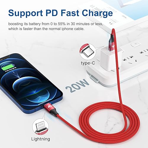 Miniatura 9 de Cable USB C a Lightning de 3 pies, paquete de 2 cables USB C para iPhone, certificado MFi, trenzado, tipo C, cable de carga rápida, compatible con