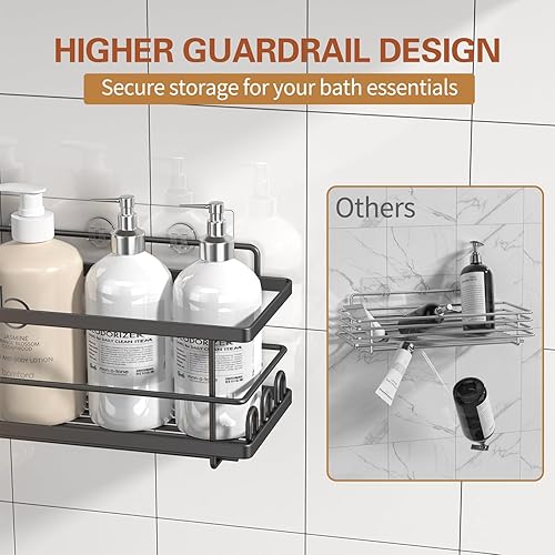 Miniatura 4 de Organizador de ducha, paquete de 3 organizadores de baño de gran capacidad y almacenamiento, estantes adhesivos a prueba de óxido sin perforaciones