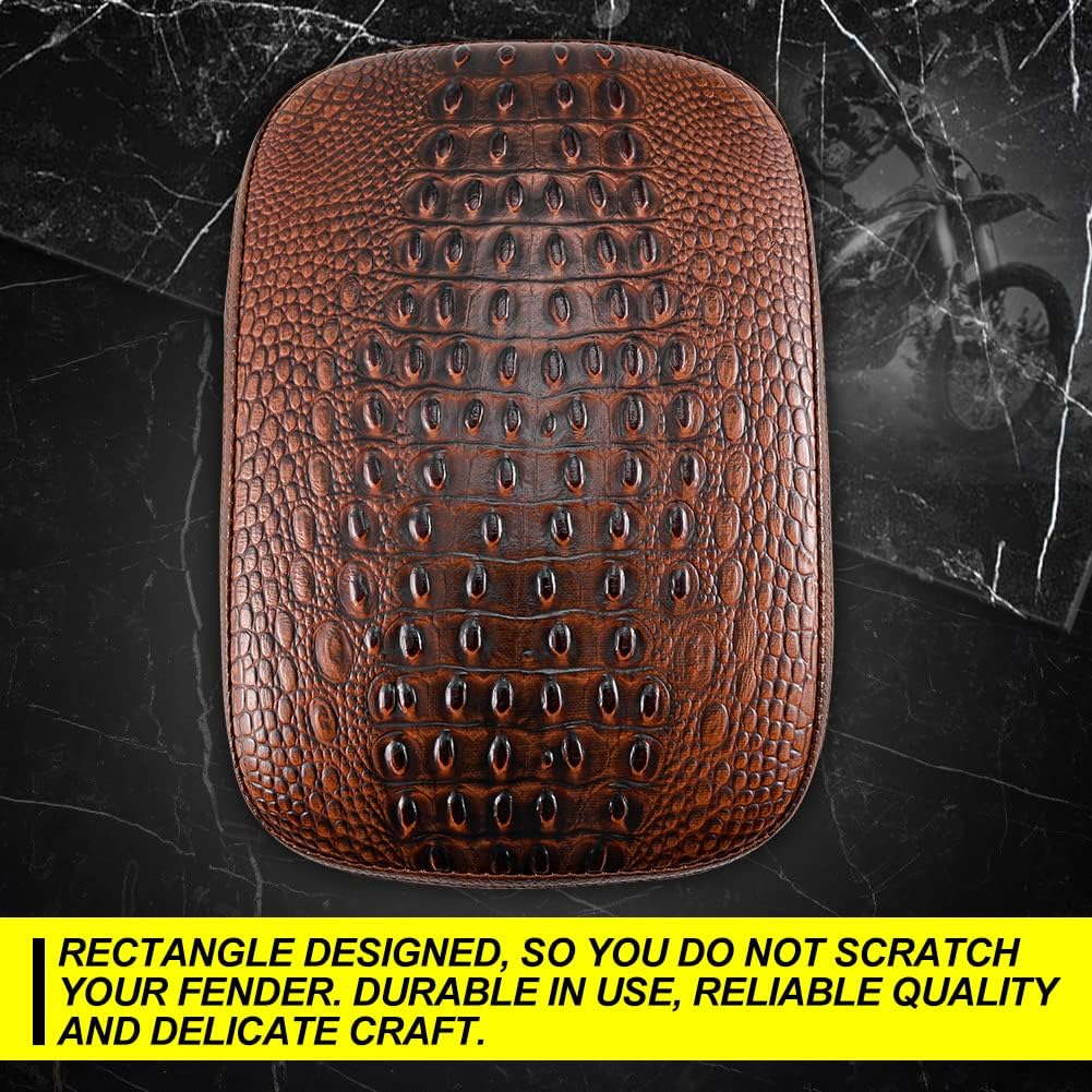 KATUR Seat Cushion Brown Crocodile Pattern Leather 8 Suction Cup Rear Pillion Passenger Pad Compatible with Harley Davidson Bobber Chopper