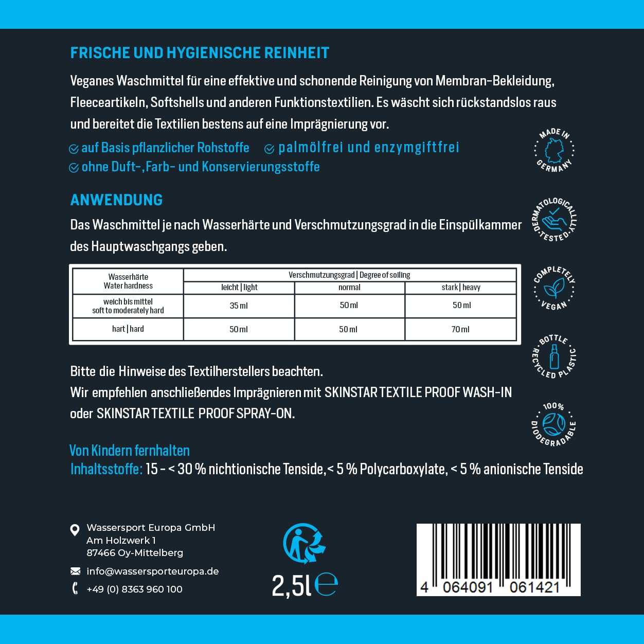 SkinStar Outdoor & Funktionskleidung Waschmittel ohne Duftstoffe + Wash-In Imprägnierung Doppelpack je 2,5L
