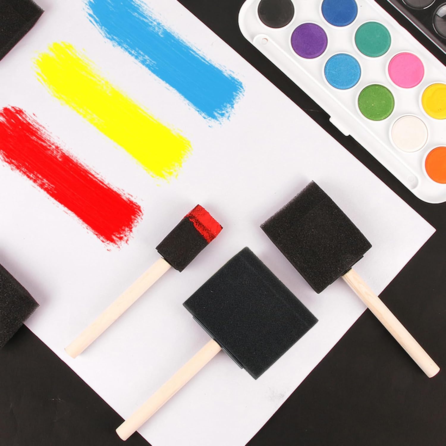 Tosnail 50 Pack 4 Different Size Foam Paint Brush with Wooden Handles for Acrylics, Stains, Varnishes, Crafts, Arts - 1 Inch, 2 Inch, 3 Inch, 4 Inch