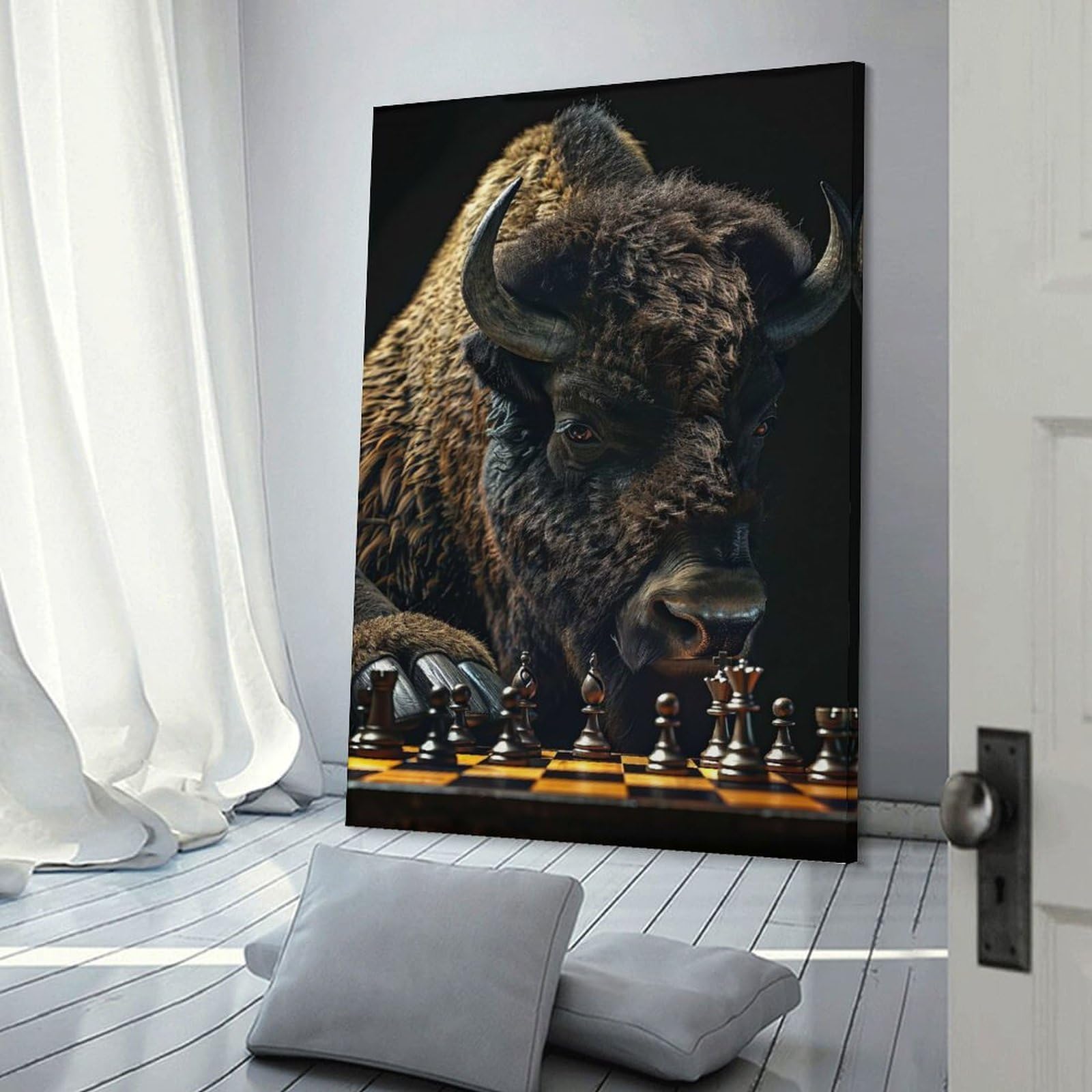 Junmoney Bison Chess Canvas Art Print, 24x36inch(60x90cm), for Wall Displays, Bedrooms Or Room Updates, Home Wall Art for Statement Displays