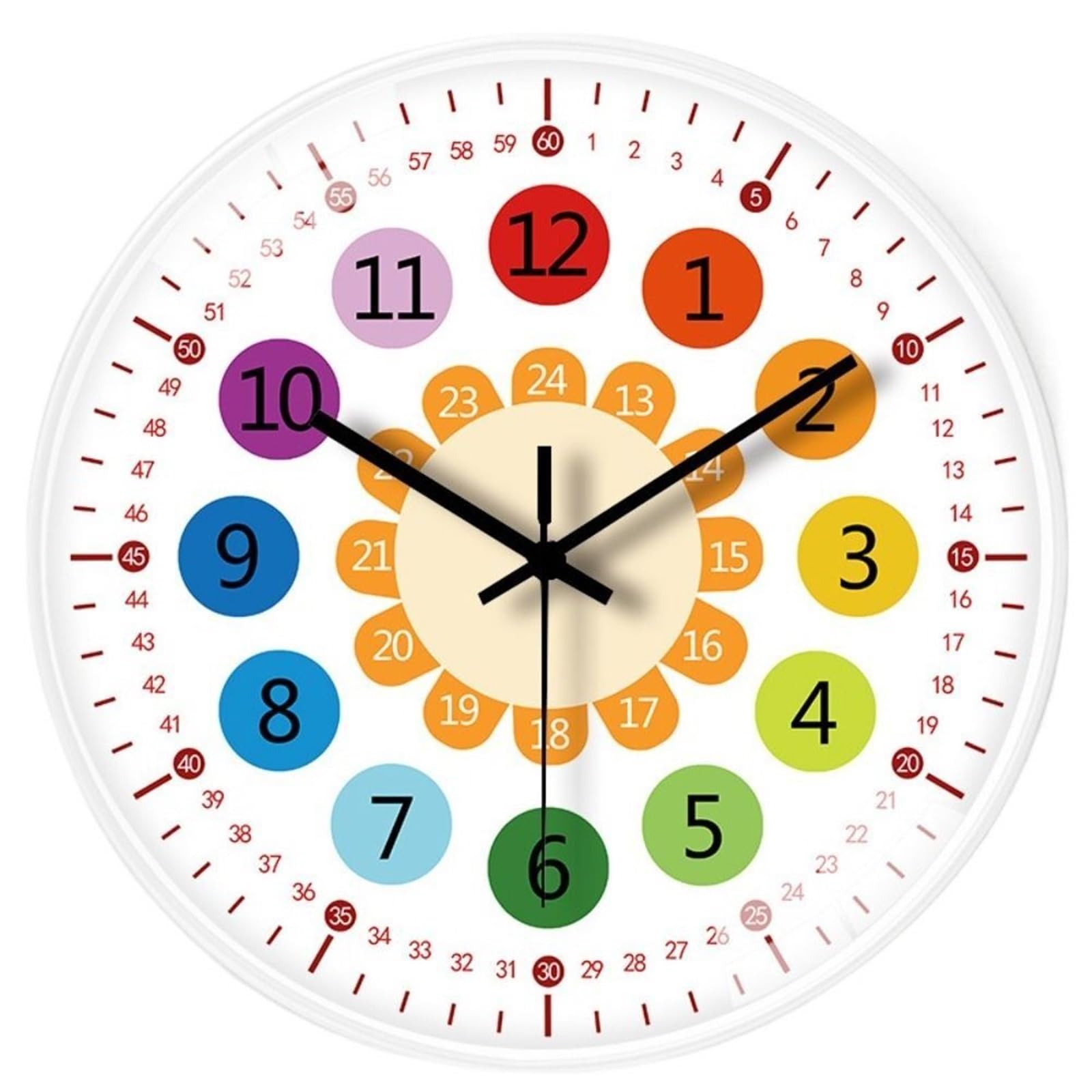 DJSKLDF Wall clock Wall Decor Silent Clock Punch-free Modern Learning Cartoon Simple Electronic Color Children's Room(A)