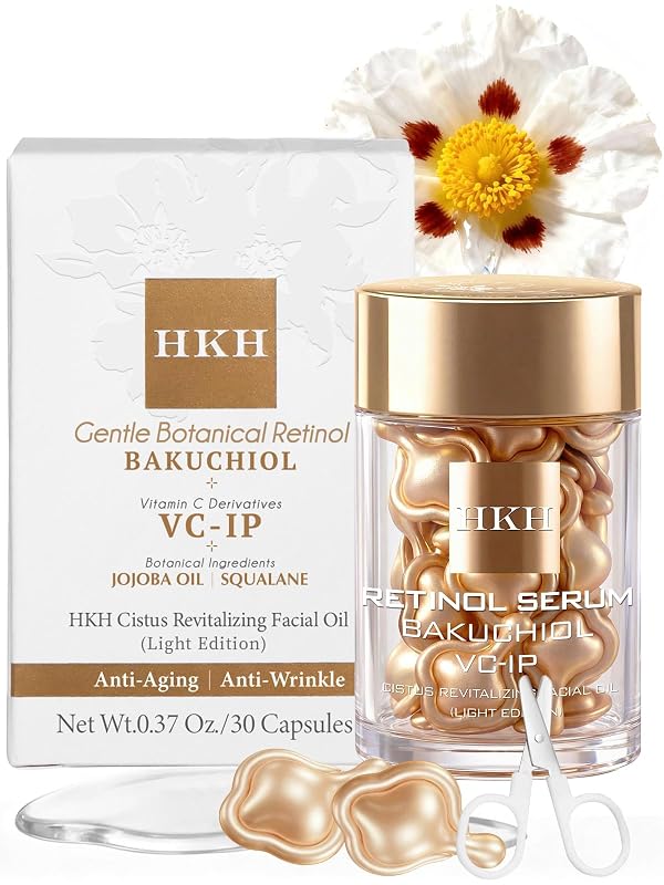 Sérum facial em cápsulas com bakuchiol, vitamina C e peptídeos HKH, 30 cápsulas Light