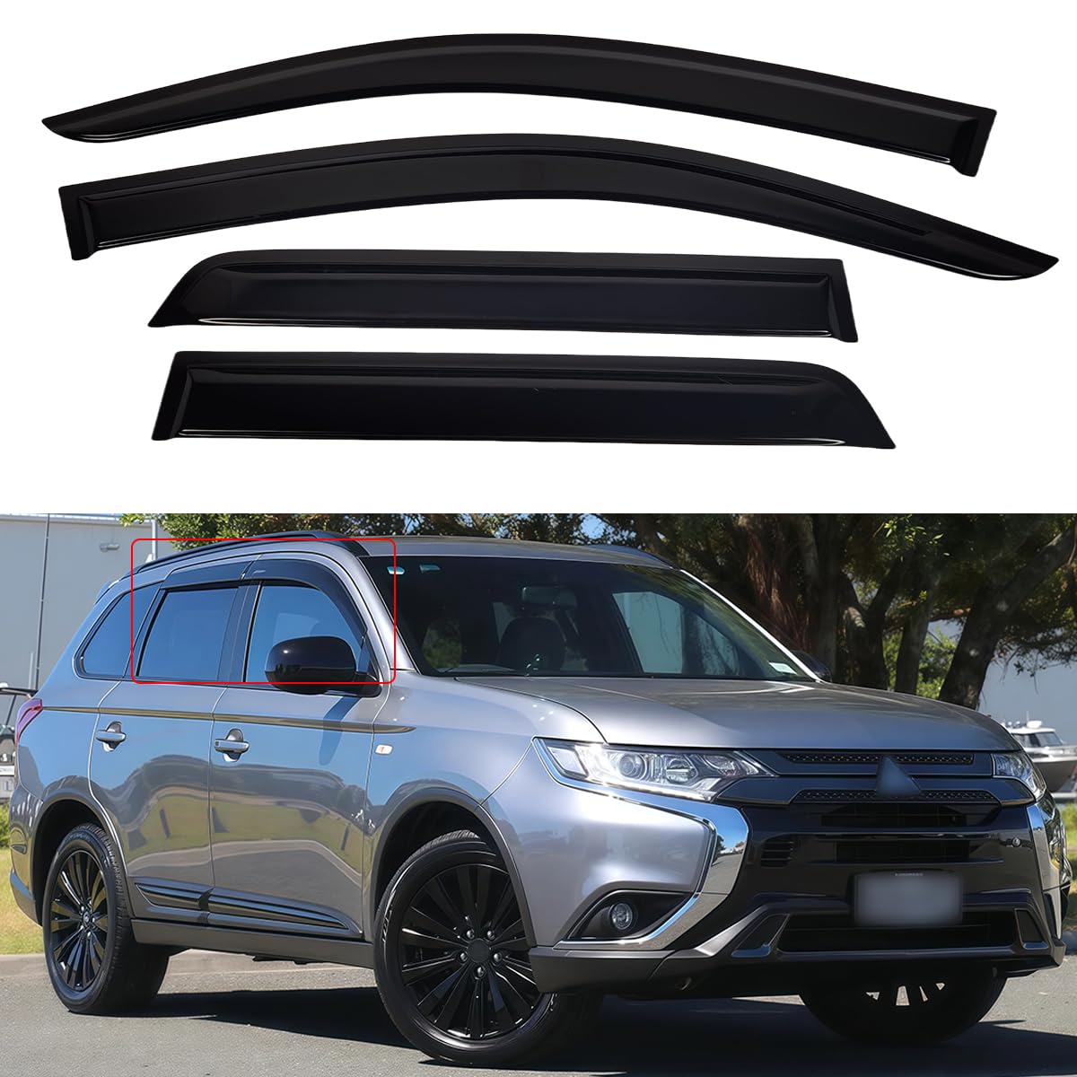Window Visors for 2011-2023 Mitsubishi Outlander Sport/ASX，Rain Guards Sun Shields Window Deflector，Tape-On Style，4PCS