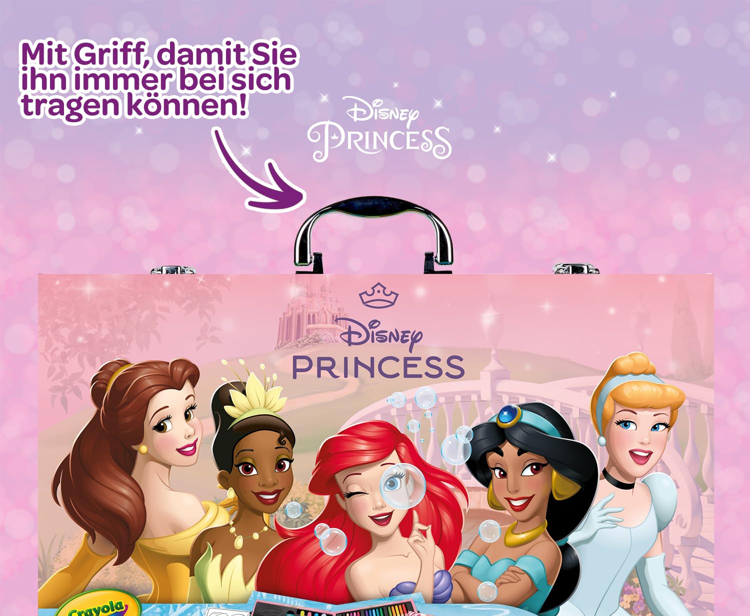 CRAYOLA, Disney Prinzessinnen Malkoffer für Kinder mit Buntstiften | Filzstiften und Wachsmalkreiden, 115-teiliges Malset, Farbstifte Set zum Malen und Zeichnen, Malstifte ab 3 Jahre