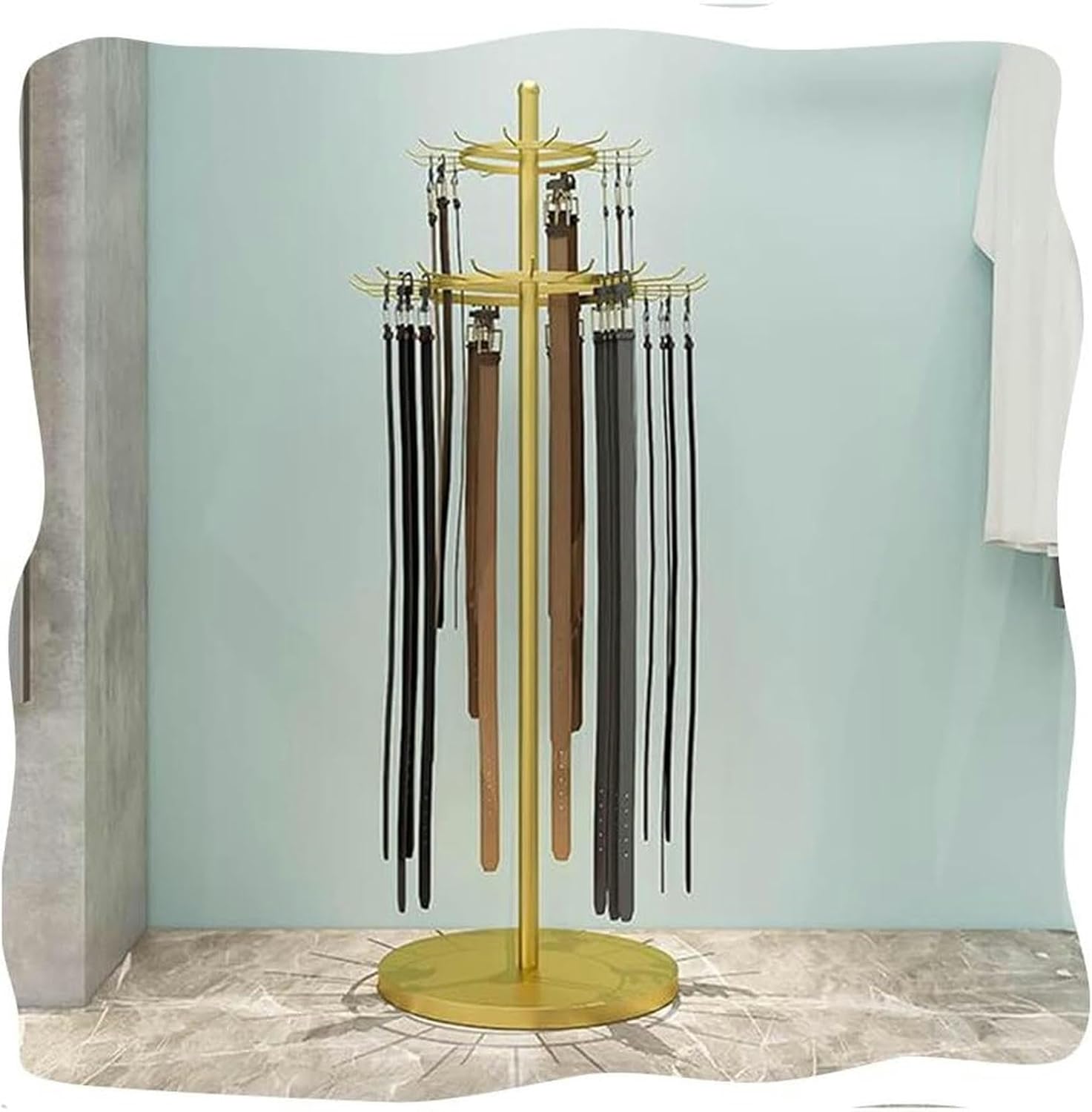 Floor Standing Belt Hangers Organizer Space Saving Display Stand Shelf for Men's Closet Gold 50x50x168cm