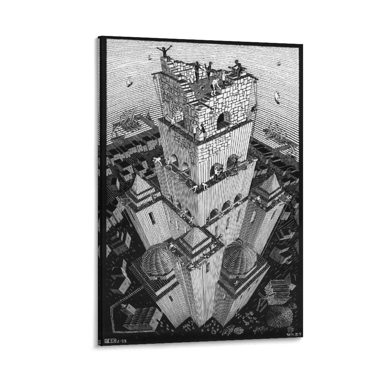 M.C. Escher Tower of Babel Wall Art Poster Canvas Wall Art Poster Decorative Modern Home Print Picture Artworks Posters 24x36inch(60x90cm)