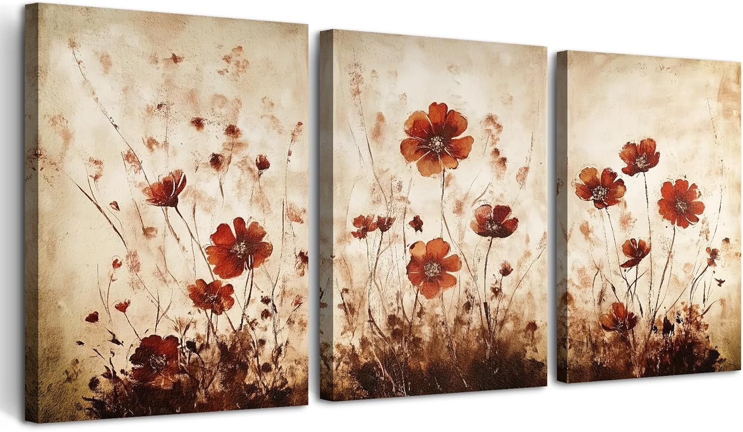 Lianyibo Frameless Large Boho Flowers Watercolour Canvas Wall Art Paintings Abstract Wall Pictures Artwork Modern Living Room Decor(60X80cmx3/Frameless)