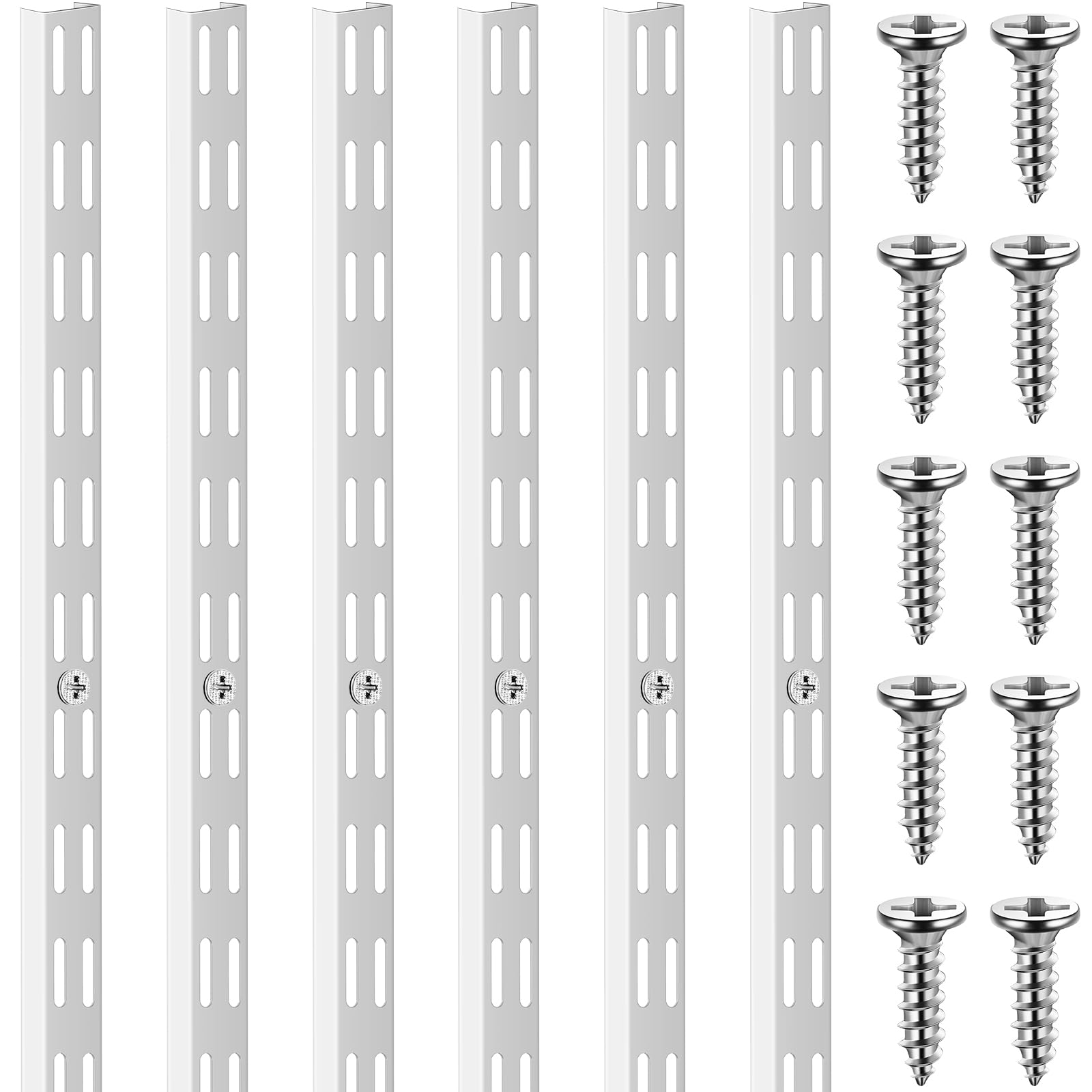 MorningRo 6 Pcs Dual Track Upright Wall Shelving System Heavy Duty Support System Twin Slot Shelf Rail Shelf Standards for Pantries Linen Closets