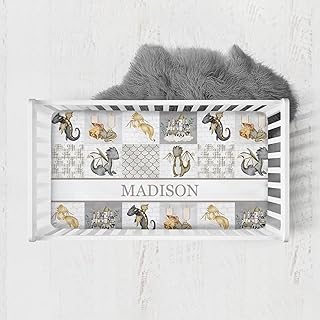 Personalized Baby Crib Sheets with Name, Custom Fitted Crib Bedding Sheets for Baby Boys Girls, Cute Dragon Toddler Mattress Sheets, Bassinet Crib Sheet | Name Crib Sheets, Pack and Play Sheets