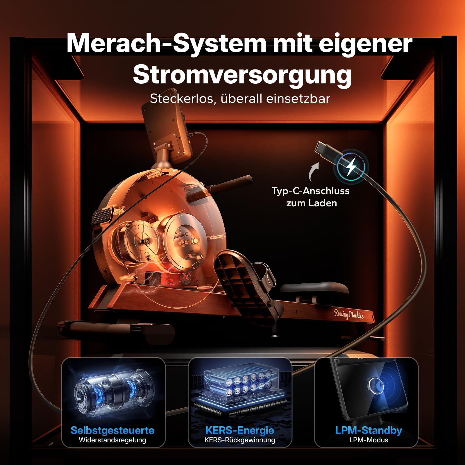 MERACH Rudergerät für Zuhause, Eigenerzeugung, Verbesserter Magnetischer Spitzenwiderstand von 60 kg, Automatische Widerstandsanpassung, LED-Anzeige/ 21,5-Zoll-HD-Bildschirm (R7)