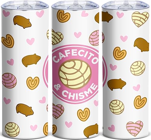 ATHAND Cafecito Y Chisme - Vaso de regalo para mujeres, mamá, hija, compañera de trabajo, mejor amiga, vaso delgado de 20 onzas con tapa, taza de