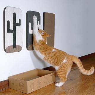 miwooim 4PCS Wall Mounted Cat Scratcher with Cactus Box - Cardboard Vertical Scratch Pad Post, Modern Furniture Protector
