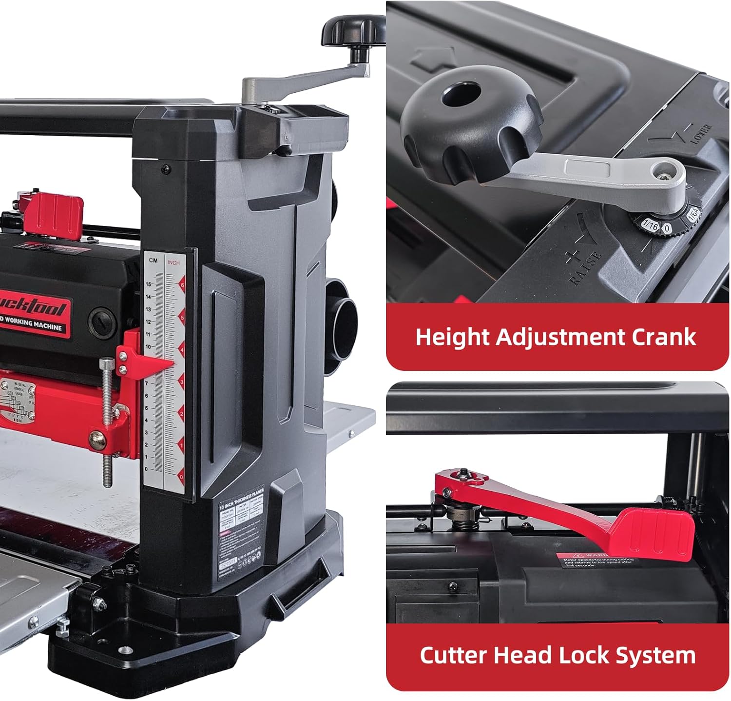 Bucktool 13-Inch Benchtop Thickness Planer, 15A Low-Noise Motor with Automatic Speed Adjustment, Depth Stop & Thickness Scale for Woodworking