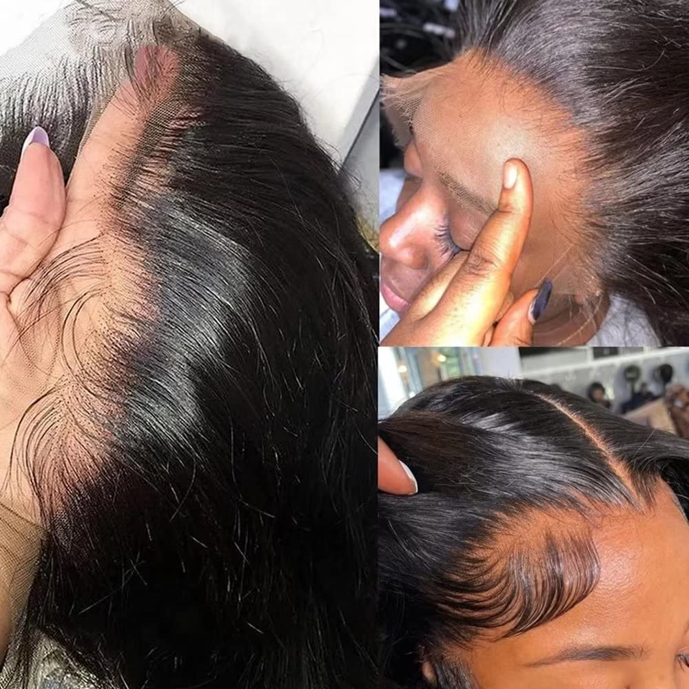 360 HD Transparent Lace Front Wigs Brazilian Straight Hair 360 Lace Frontal Wig Human Hair Pre Plucked 14 inch Glueless HD Lace Frontal Wig Pre Plucked Straight Wig with Baby Hair Bleached Knots