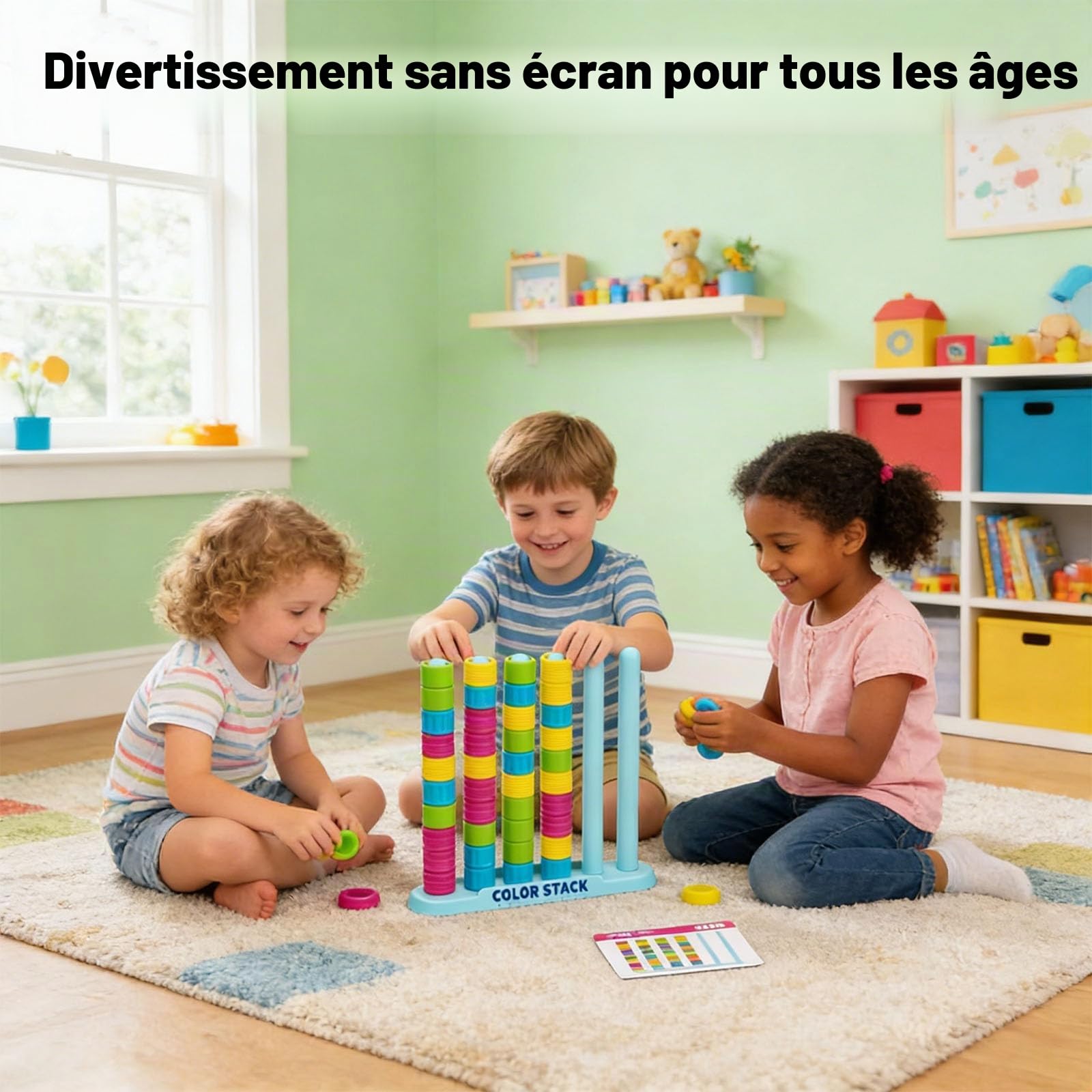Color Stack Challenge Game, Color Matching Puzzle for 2 Players, Fast Pattern Ring Stack Board Game, Competitive Tabletop Brain Teaser for Family Night with 60+ Challenges