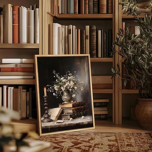 Miniatura 4 de Lienzo enmarcado de libros de flores de estilo victoriano, impresiones rústicas de flores antiguas bodegones, pintura adecuada para sala de estar,