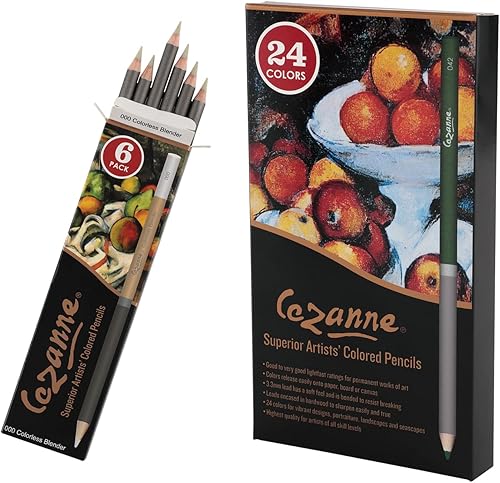 Cezanne Juego de lápices de colores de alta calidad con 6 mezcladores incoloros, lápices de colores con núcleo de cera suave para dibujar, mezclar,