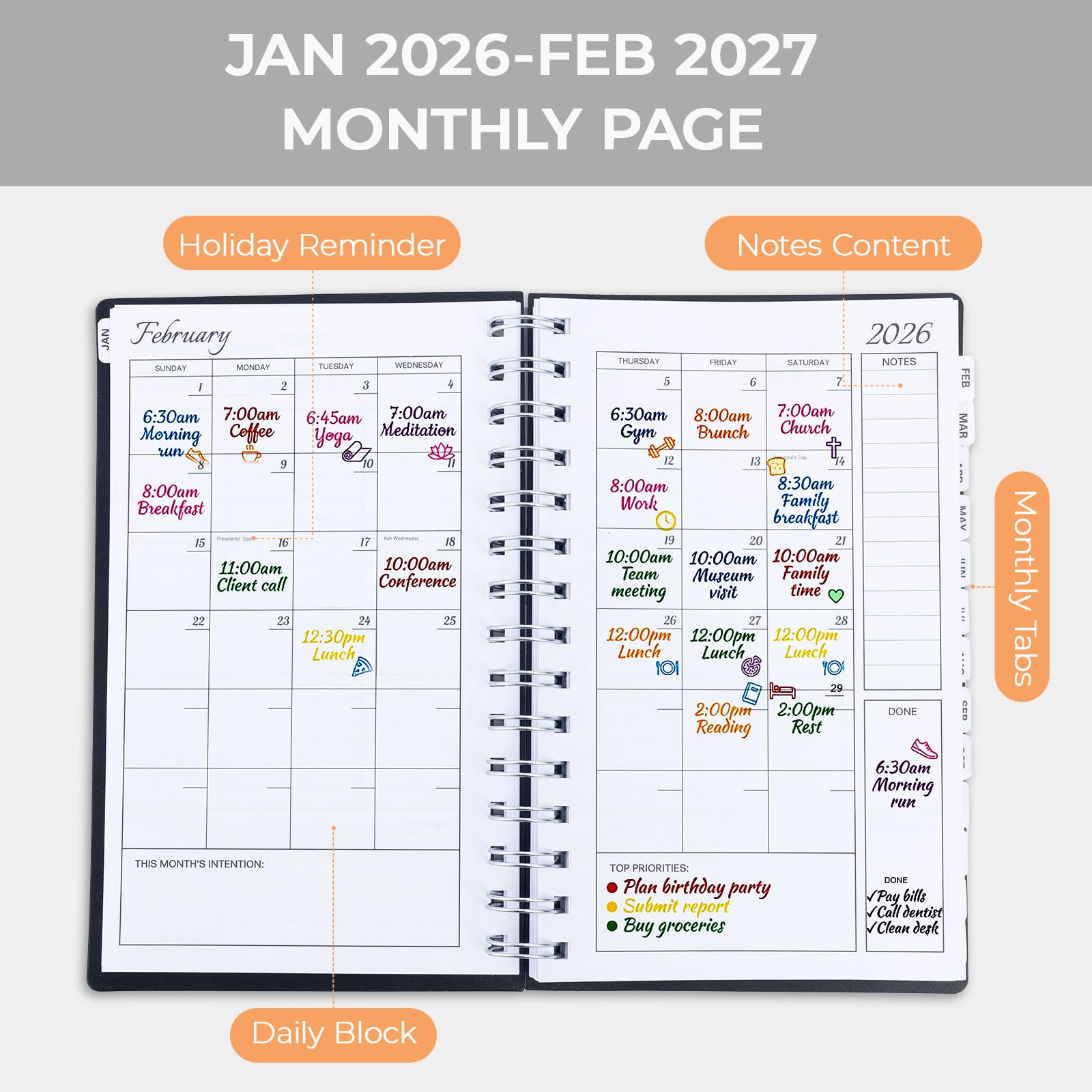 M&G Planer 2026, Wochen- und Monatsplaner, Januar 2026 - Feb 2027, Agenda-Buch mit monatlichen Registerkarten für Schule, Arbeit, Zuhause, A5, 20,3 x 12,7 cm