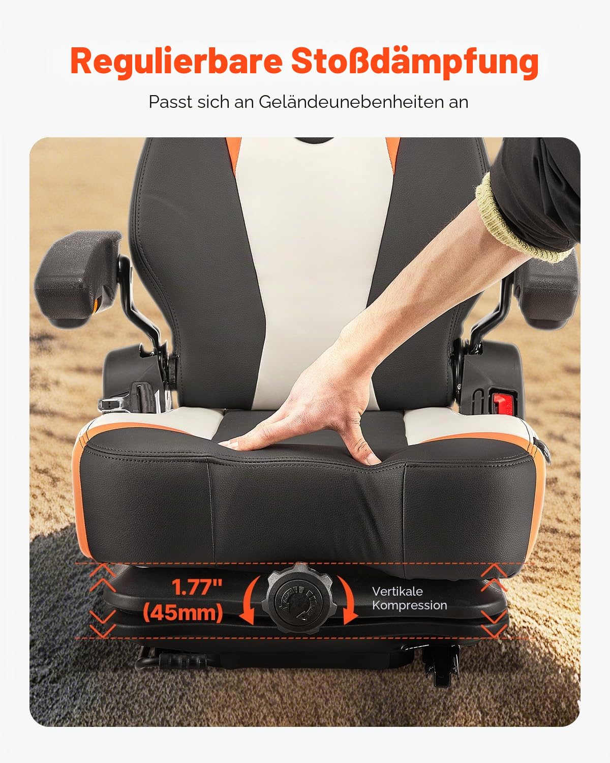 VEVOR Gabelstaplersitz, Traktorsitz mit verstellbarer Rückenlehne, Armlehne & Sicherheitsgurt, sicherer herunterklappbarer Schleppersitz mit Mikroschalter, Rasenmähersitz für Kompaktlader, Bulldozer