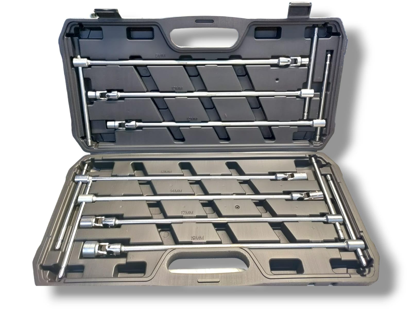 Terryshop74® Serie Chiavi a T Doppio Snodo Lunghe – Misure 8, 10, 12, 13, 14, 17, 19 mm – Chiavi Snodate Professionali in Acciaio con Valigetta in Plastica