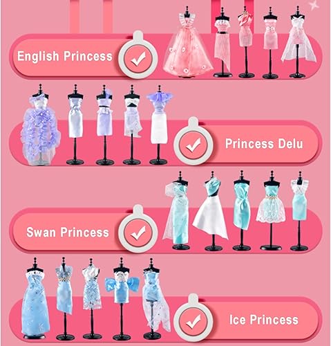 Miniatura 6 de xrxebv Kit de diseño de moda para niñas, 10 juegos de kits creativos de diseño de moda de bricolaje con 2 maniquíes, hecho sin aguja e hilo, regalos