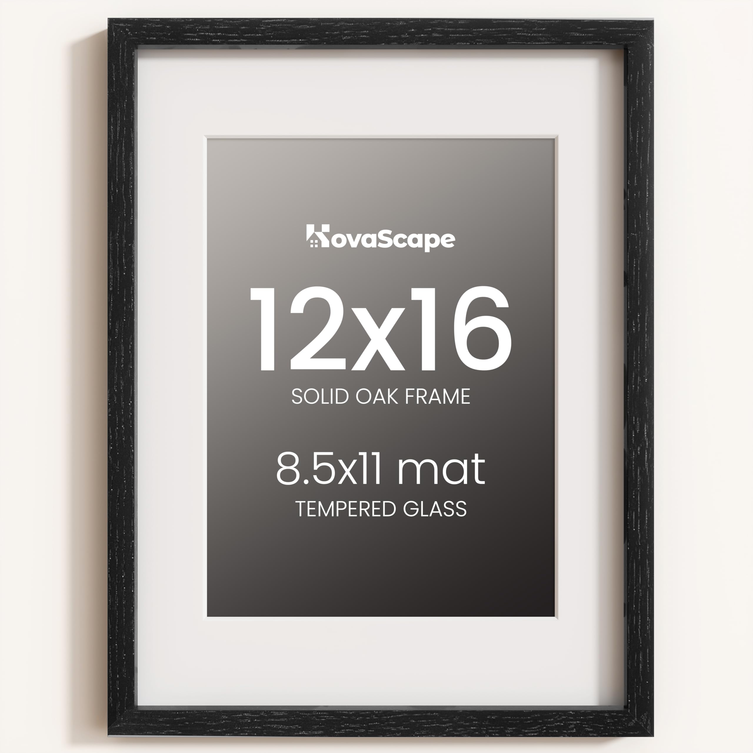 KovaScape 12x16 Photo Frame, Natural Solid Oak Wood Picture Frame with HD Tempered Glass, Modern Minimalist Wooden Frame Matted for 8.5x11 Photos, Versatile Wall Hanging & Tabletop Display