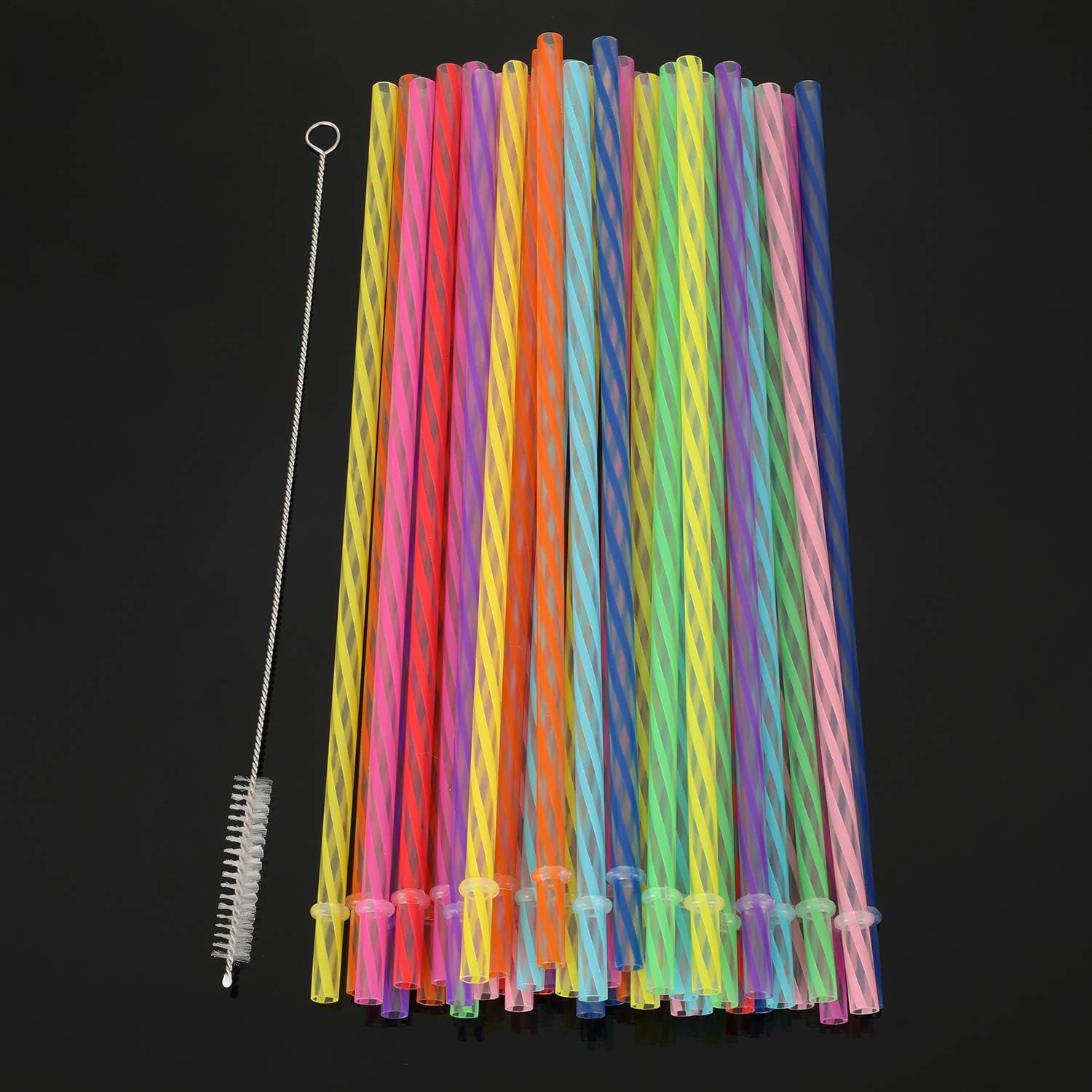 50 Pieces Reusable Drinking Straw Thick Plastic Straws with Cleaning Brush Straw Cleaner (11 Inch, Multi Color 2)
