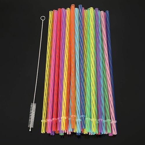 Miniatura 2 de Jovitec 50 popotes de plástico reutilizables con cepillo, popotes de plástico duro de 11 pulgadas de largo, aptos para lavavajillas, 10 colores