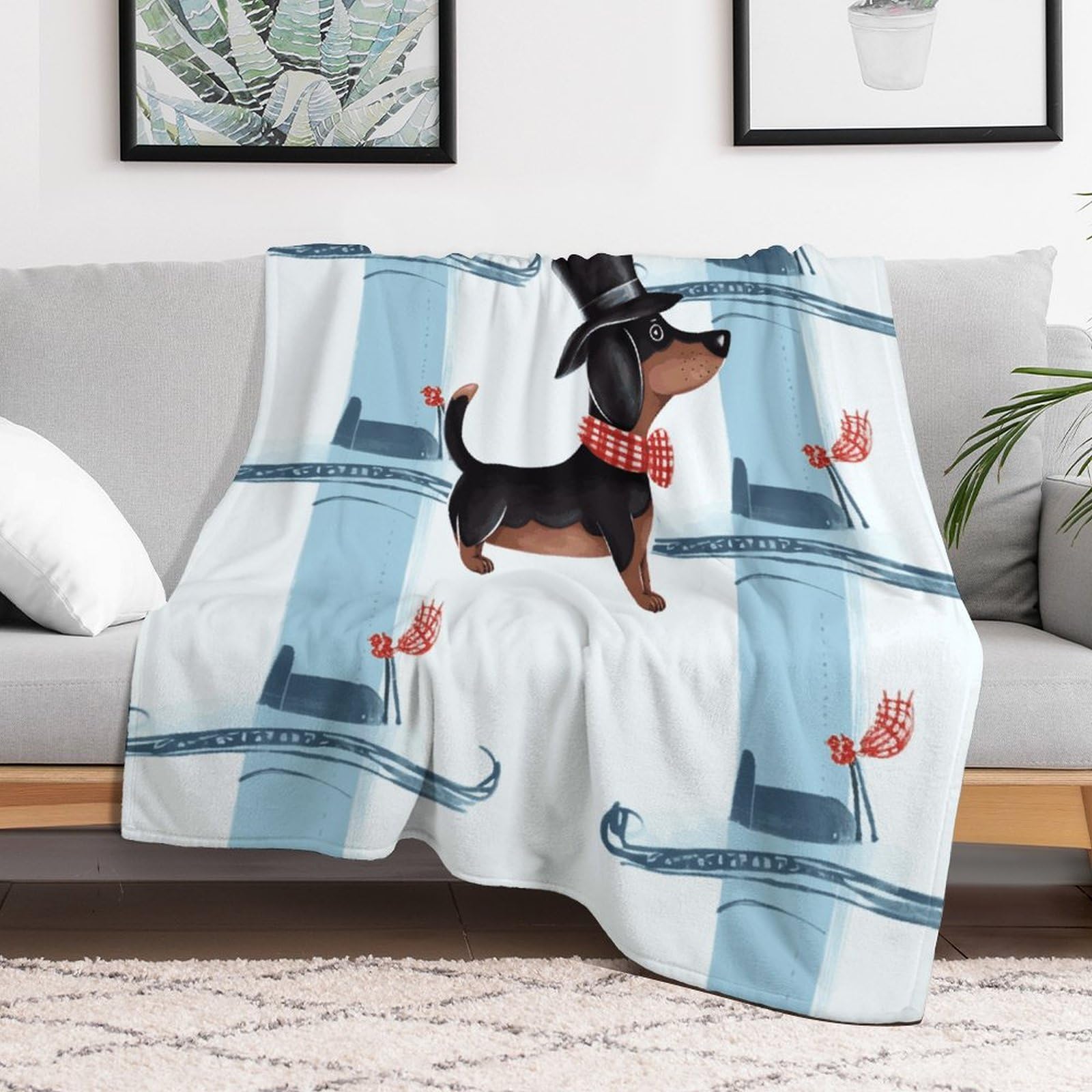 Couverture polaire teckel anti-frissons légère et douce pour canapé et lit rustique