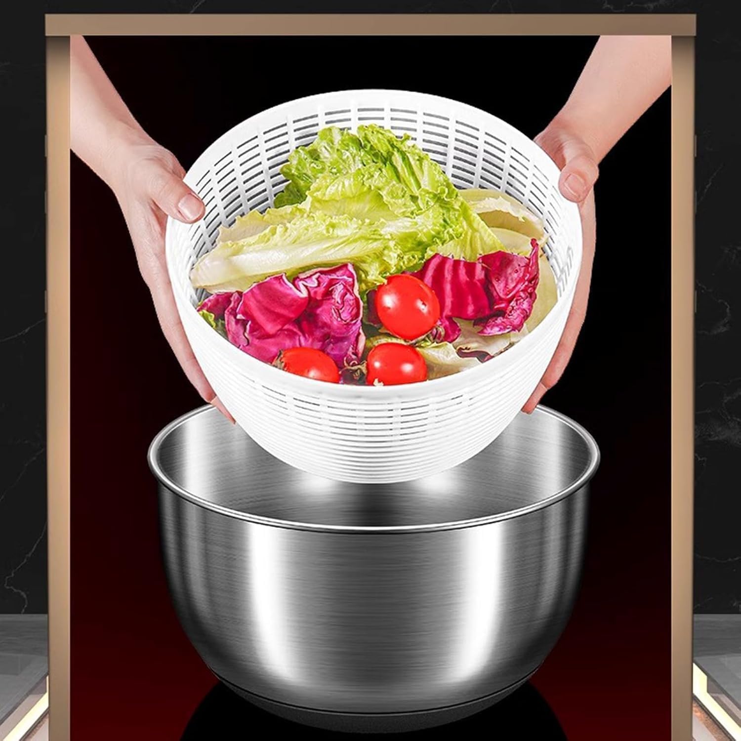 Centrifuga elettrica per insalata, 4,5 l, in acciaio inox, ricaricabile tramite USB, facile da pulire, per insalata fresca, lattuga, frutta e verdura