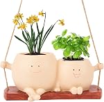Planteur Visage Smiley Pot Cute Resin Flower Head Planter pour intérieur extérieur Siège unique Siège Pots succulents Cadeau IdeaI pour Mère, Père et Appréciation Noël avec Trou de drainage (1pcs TYPE4)