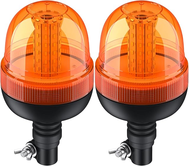 Justech 2PCs 60LEDs Amber Rotating Flash Beacon Flexible DIN Pole Mount Warning Light