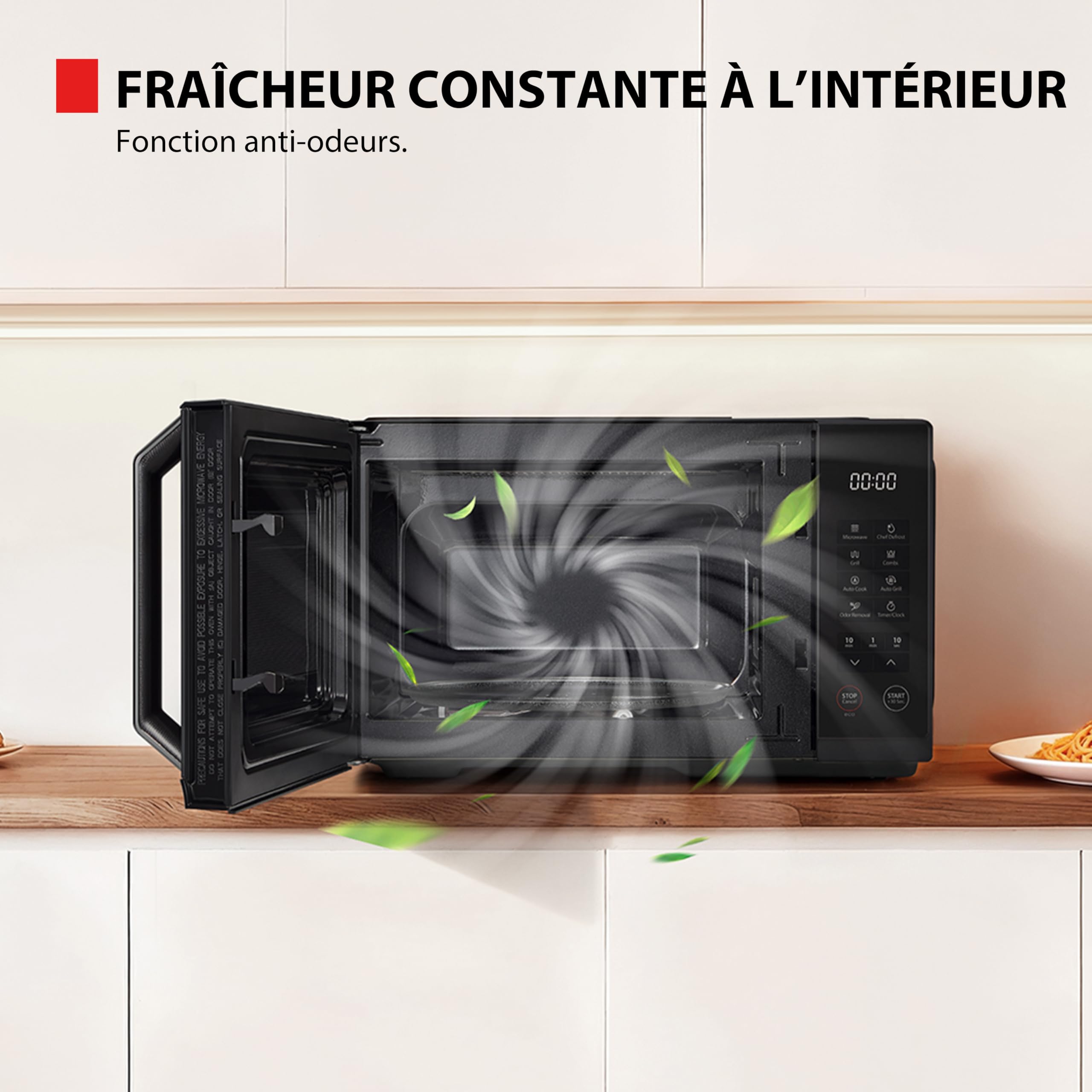 Toshiba Four micro-ondes Posable MW3-EG23PE(BK) avec grill, 23 L, 800 W, grill 1000 W,10 niveaux de puissance, fonction Chef Defrost, menu automatique, facile à nettoyer, noire