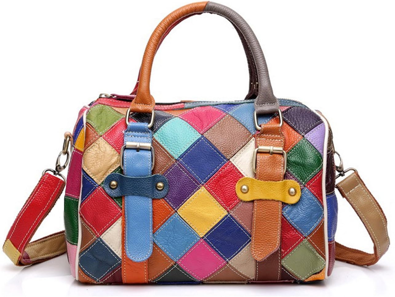 Greeniris Womens Handbag Ladies Genuine Leather Handbags Colorful Plaid Crossbody Handbags Hobo Shoulder Totes Bags for Women Multicolor