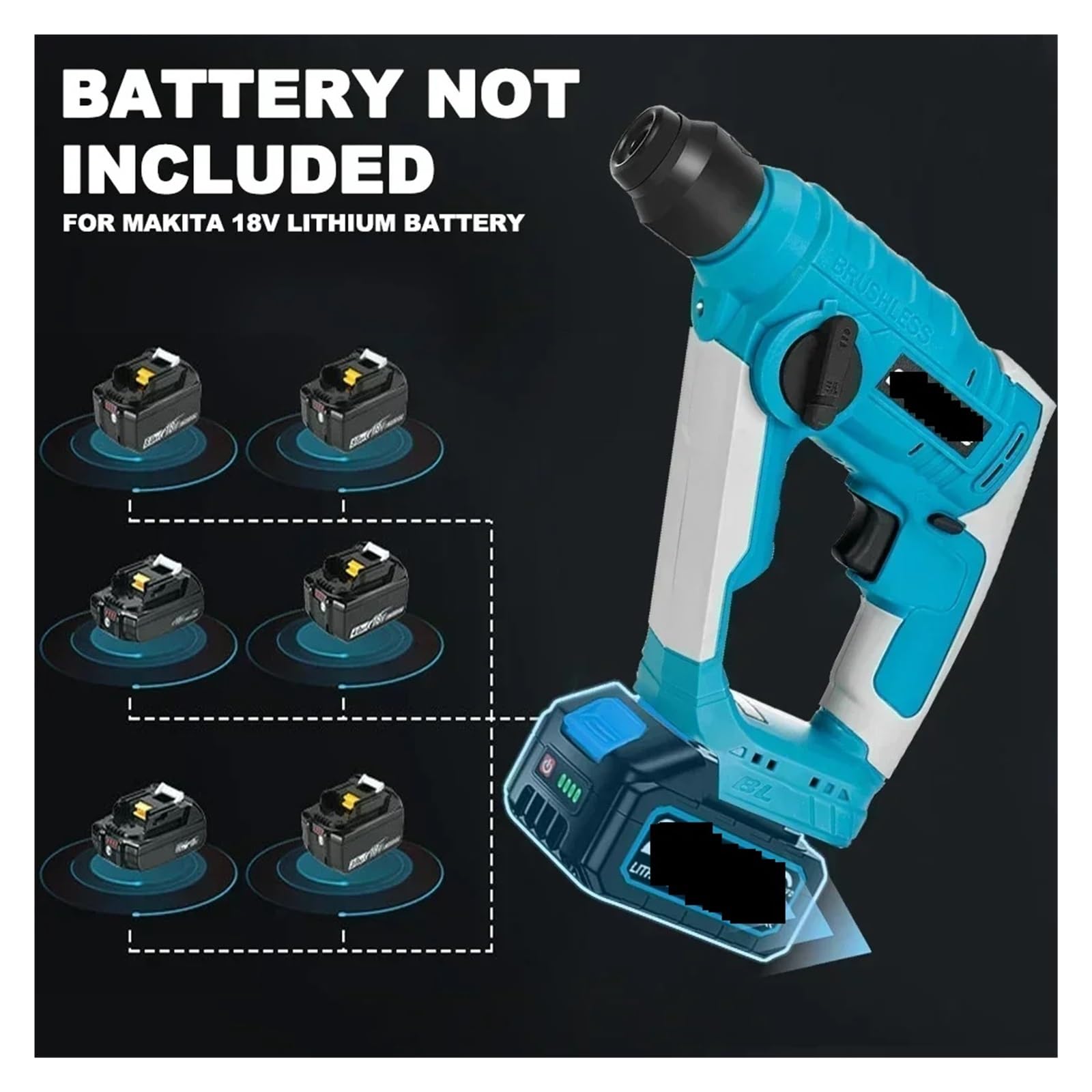 Młot wyburzeniowy 2 w 1 bezszczotkowy silnik elektryczny młot udarowy akumulatorowy młot obrotowy wiertarka udarowa dłutowanie elektronarzędzie 18 V akumulator(1 Battery)