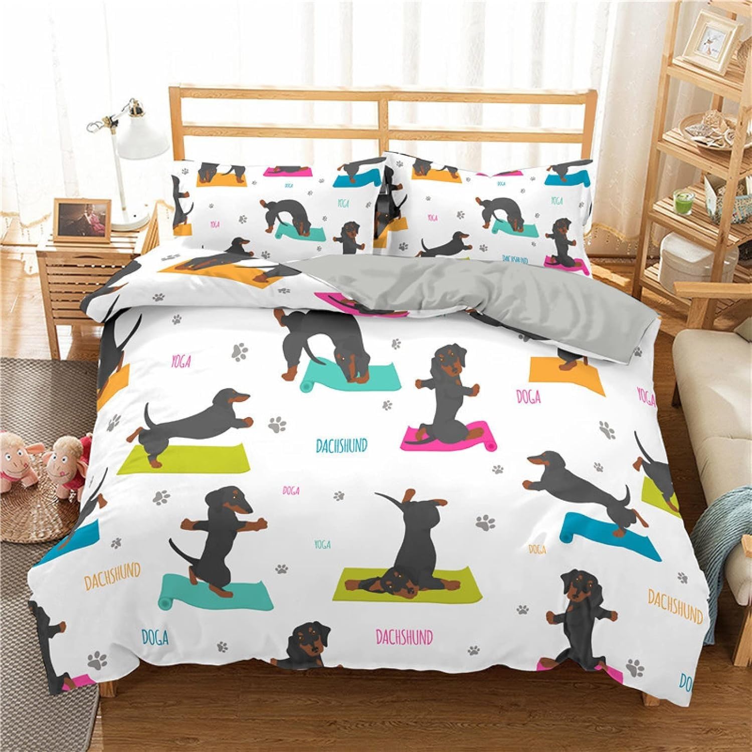 Housse de couette teckel enfant en microfibre douce avec fermeture éclair