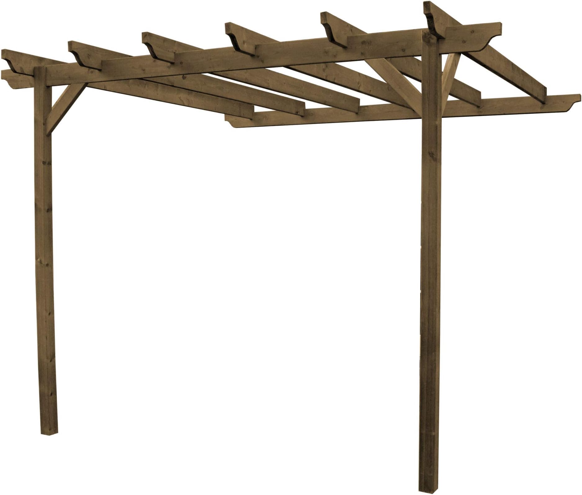 Rutland County Garden Furniture Large Pergola Sculpted Rafter - Lean To Pergola Design 2 Posts (3m x 3m, Rustic Brown)