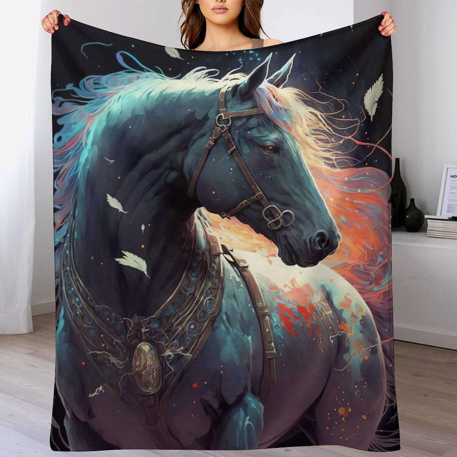 Couverture cheval 3D jeté de canapé pour soirées cocooning au salon