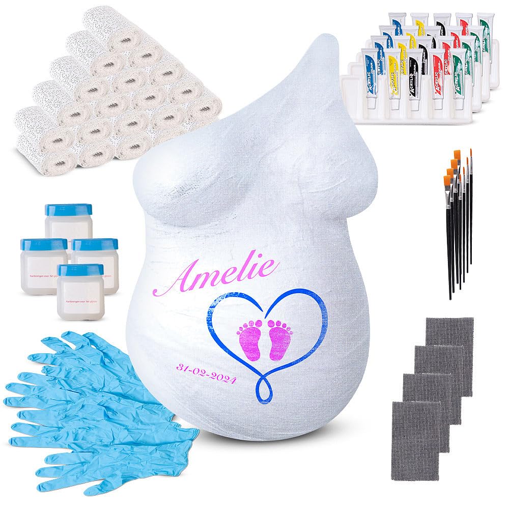 Your Design Babygeschenke: 4er-Set Babybauch-Gipsabdruck-Sets mit 5 Acrylfarben und 2 Pinseln (Babybauch-Gipsabdruck-Komplettset, Gipsabdruckset Kits)