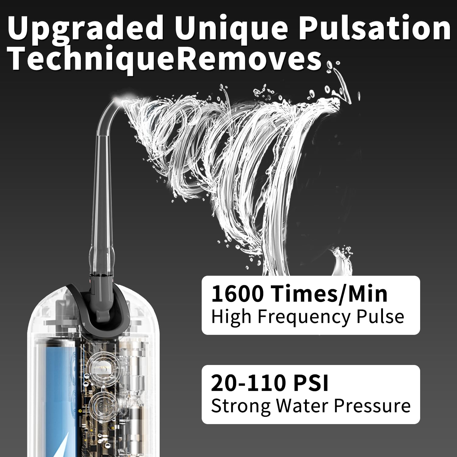 Jimok Power - Púas de agua para limpieza de dientes inalámbrica, 4 modos con puntas de 6 chorros, tanque de agua extraíble para una fácil limpieza, funda portátil para viajes en casa (negro)